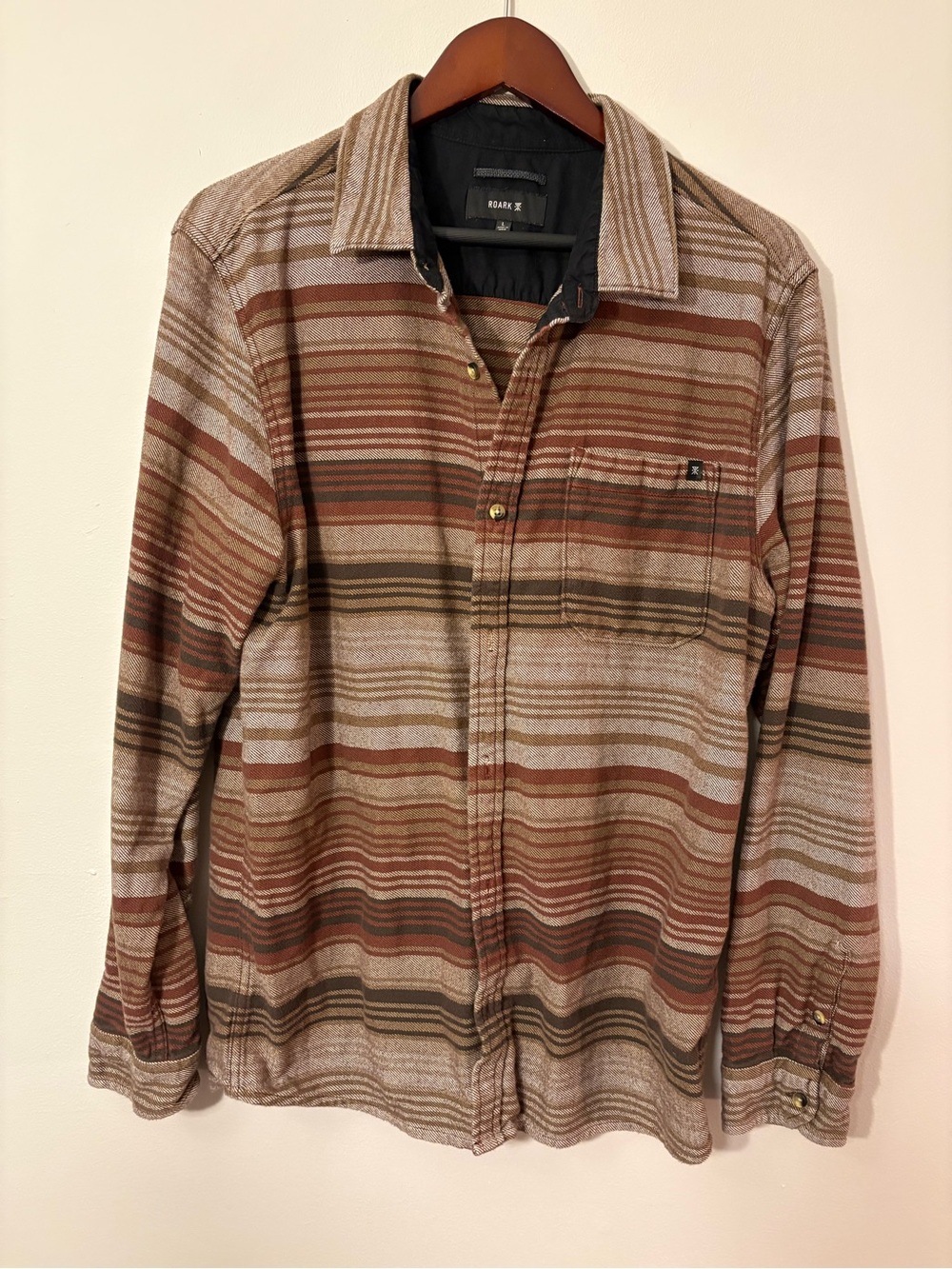 Roark Striped Organic Cotton Flannel Shirt — Size L 🍂